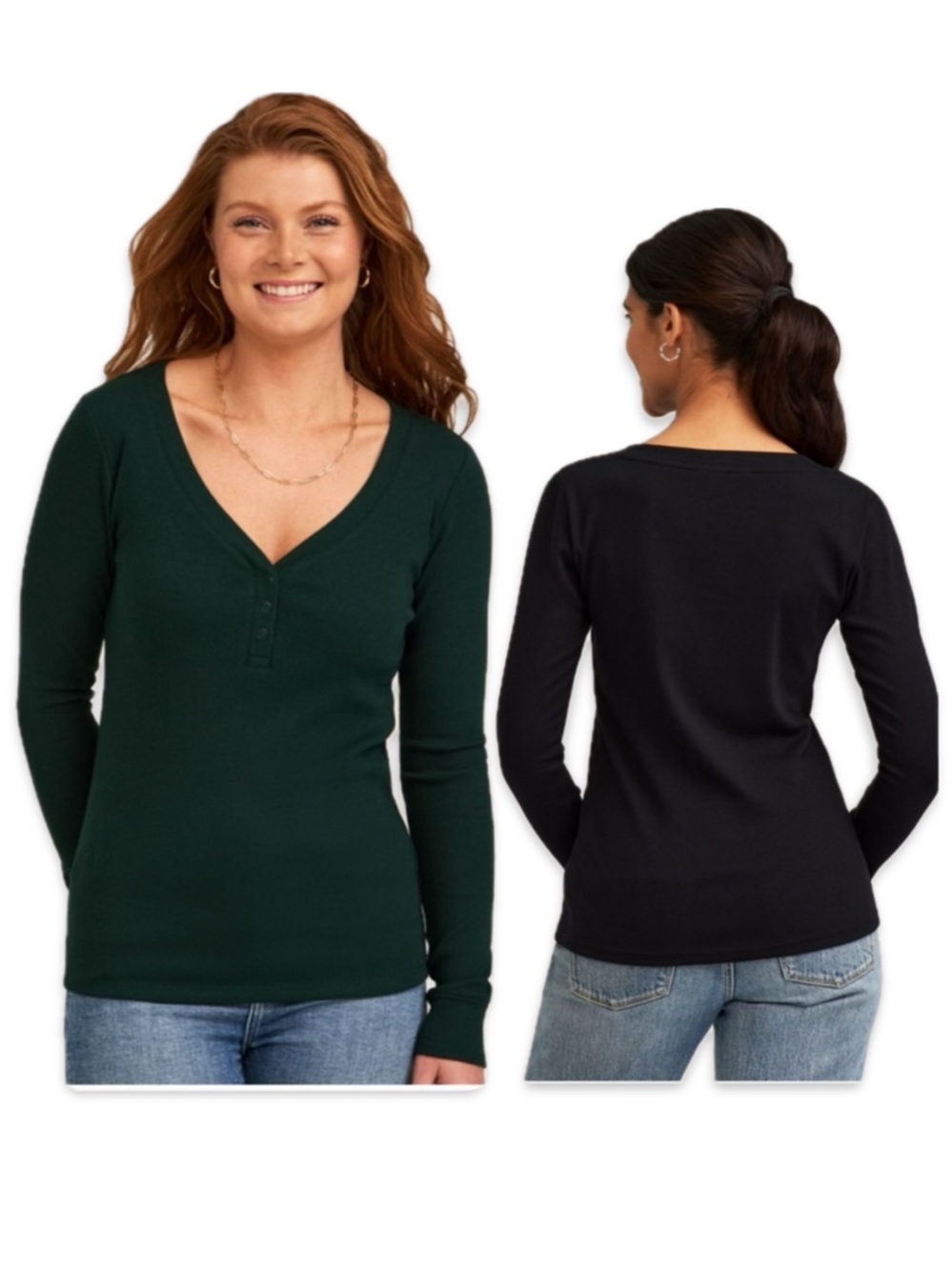 Denver Hayes Navy Blue V Neck Button Knit Sweater 3/4 Sleeve Stretch Top M